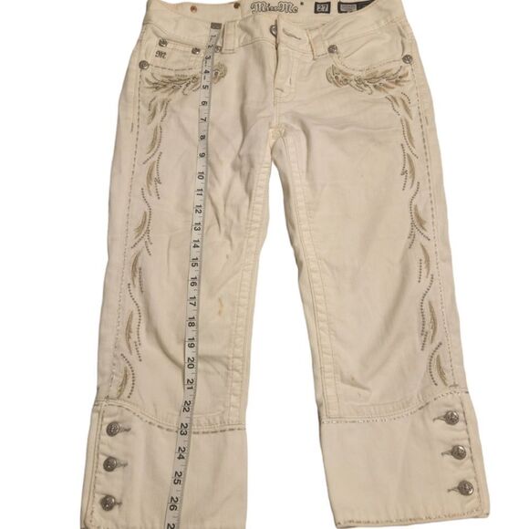 Miss Me JP5543P2 Capri Women’s Sz 27White Rhinestones Embroidered Button & Zip - Picture 4 of 9